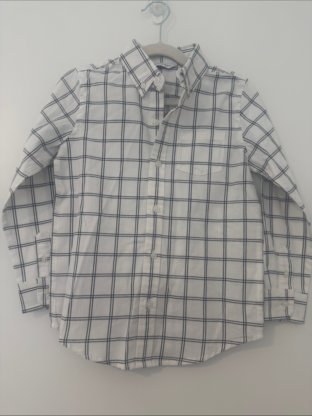 JANIE AND JACK White & Navy Windowpane Button-Down Shirt